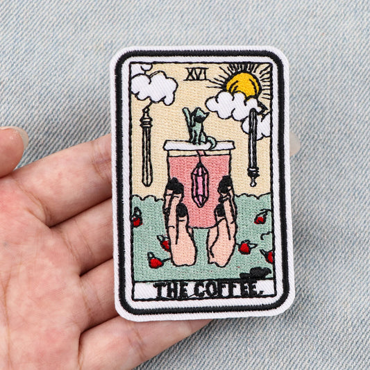 Tarot Card Patch COFFEE Embroidery Patch Iron On Patches For Clothing Thermoadhesive Patches On Clothes DIY Sew Badges