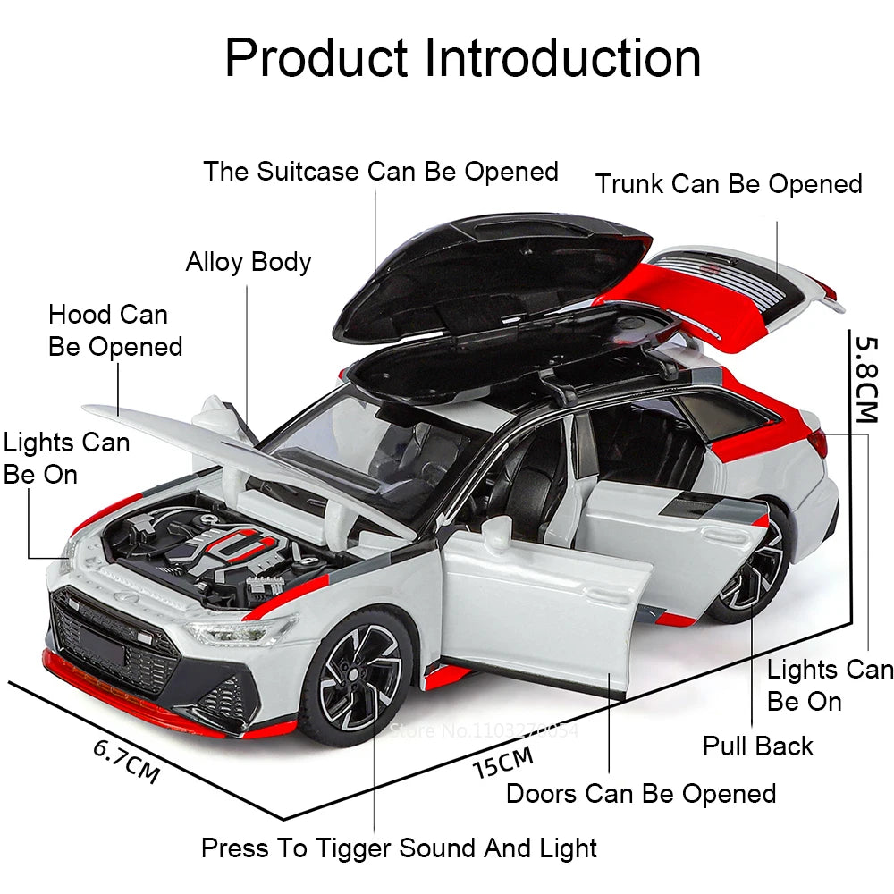 1:32 RS6 Santana Wagon Models Toys Diecast Alloy Car Doors Opened Sound Light Pull Back Miniature Vehices for Kids Festival Gift