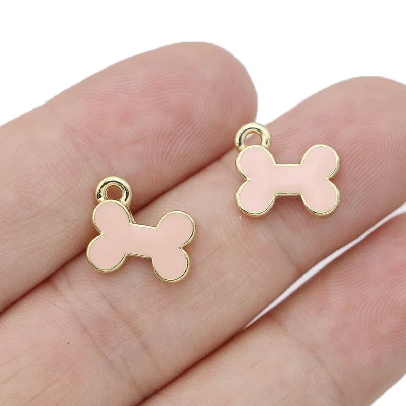 10Pcs Gold Plated Enamel Bone Charm Pendant for Jewelry Making Earrings Bracelet Necklace Accessories DIY Craft Findings
