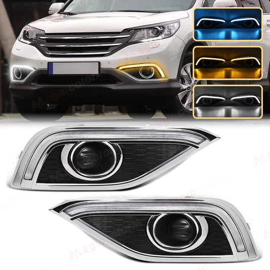For Honda CRV CR-V 2012 2013 2014 LED DRL Daytime Running Light Daylights Dynamic Turn Signal Fog Lamps White Yellow Blue 12V