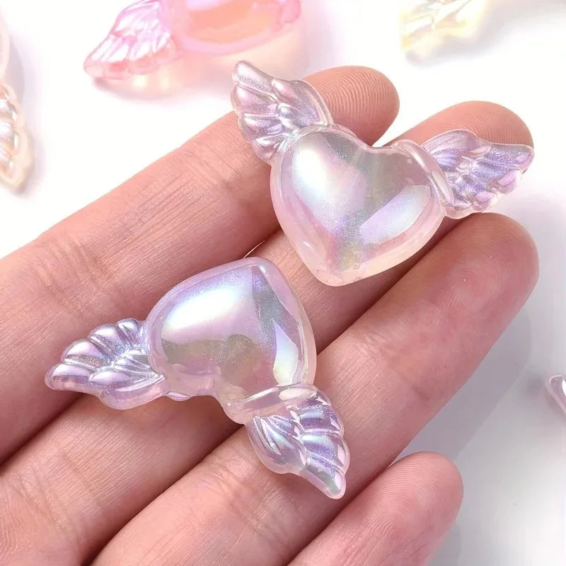 10pcs Luminous Wing Heart Beads for Jewelry Making DIY Handmade Necklace Bracelet Key Chain Beaded Pen Accessories