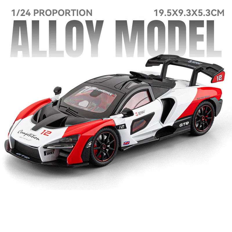 1:24 GT.MK Senna Miniature Model Diecast Alloy Car Toys Shock Absorption Doors Opened Sound Light Pull Back Vehcies Holiday Gift