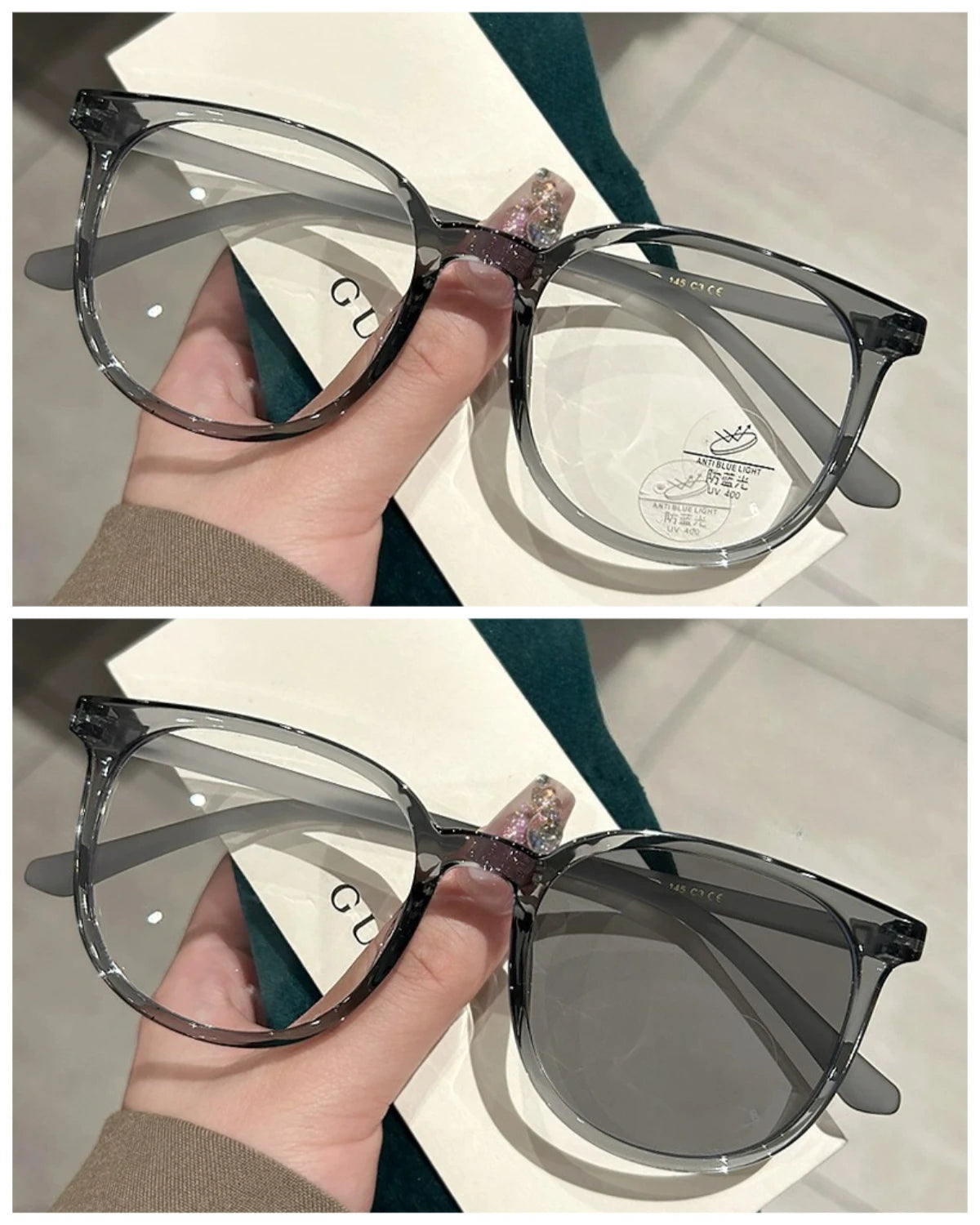 Photochromic Anti Radiation Glasses for Men and Women Simple Oval Anti-blue Transition Eyeglasses Outdoor Shade Sunglasses