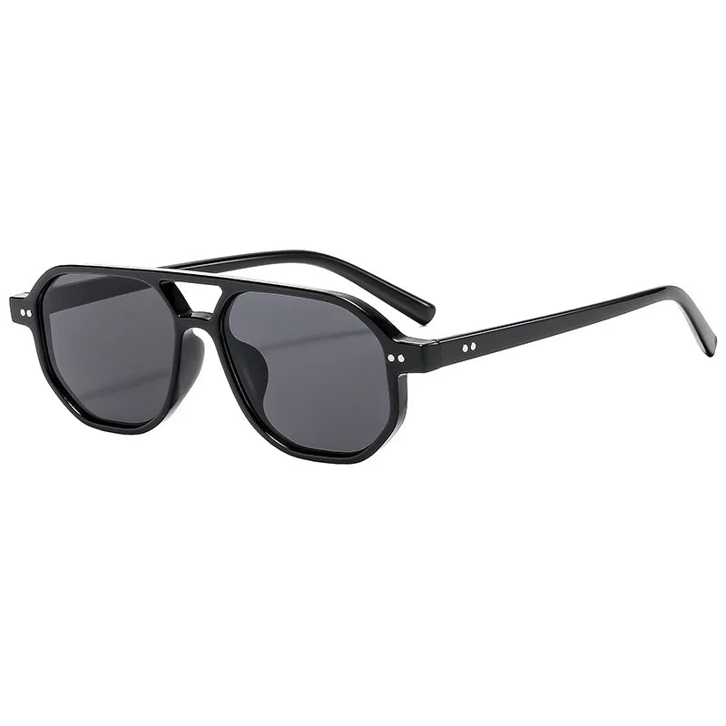 JNPCXI Vintage Double Bridges Polygon Square Men Sunglasses Fashion Green Ocean Lens Eyewear Women Rivets Sun Glasses UV400