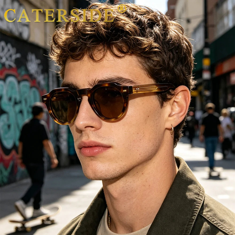 CATERSIDE Acetate Simple Men Sunglasses Polarized Small Frame High-Quality Frame Sun Glasses Women Party Travel Outdoor Glasses