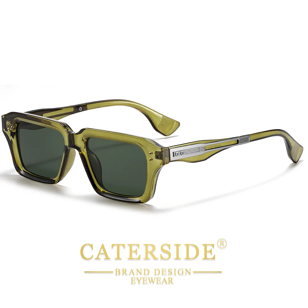 CATERSIDE New Men's Square Sunglasses Premium PC Frame with Metal Temple UV400 Women Retro Fashion Driving Decoration Eyewear