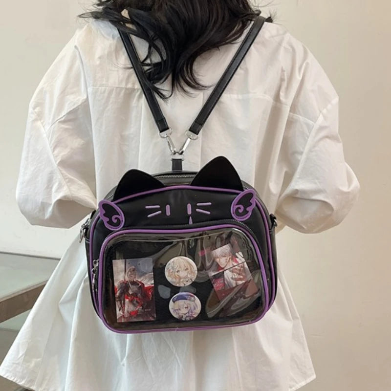 Y2K Japanese Kawaii Cat Ita Bag 2026 New Fashion Ita Backpacks Cute Girls Transparent Shoulder Crossbody Bags JK School Bags