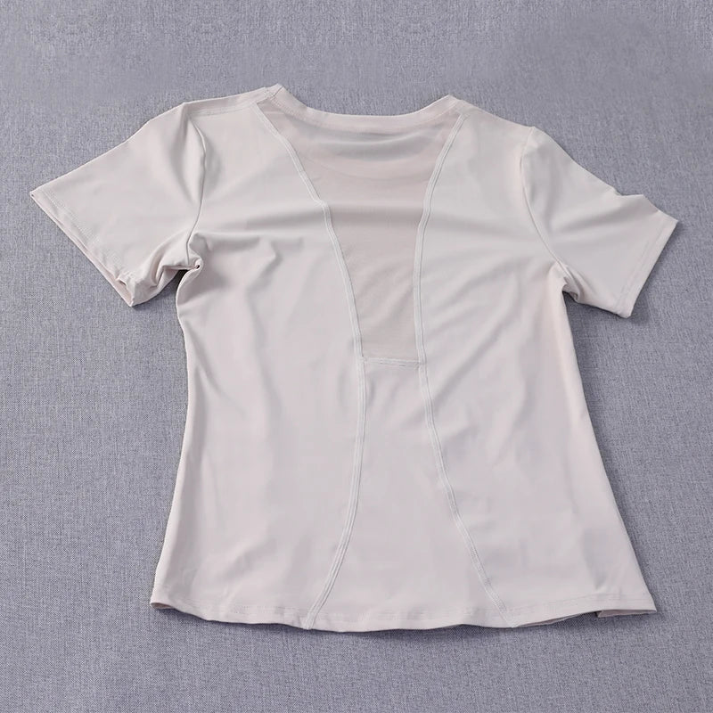 New waist closing sports short sleeve women's casual loose running Equestrian clothes quick drying fitness T-shirt