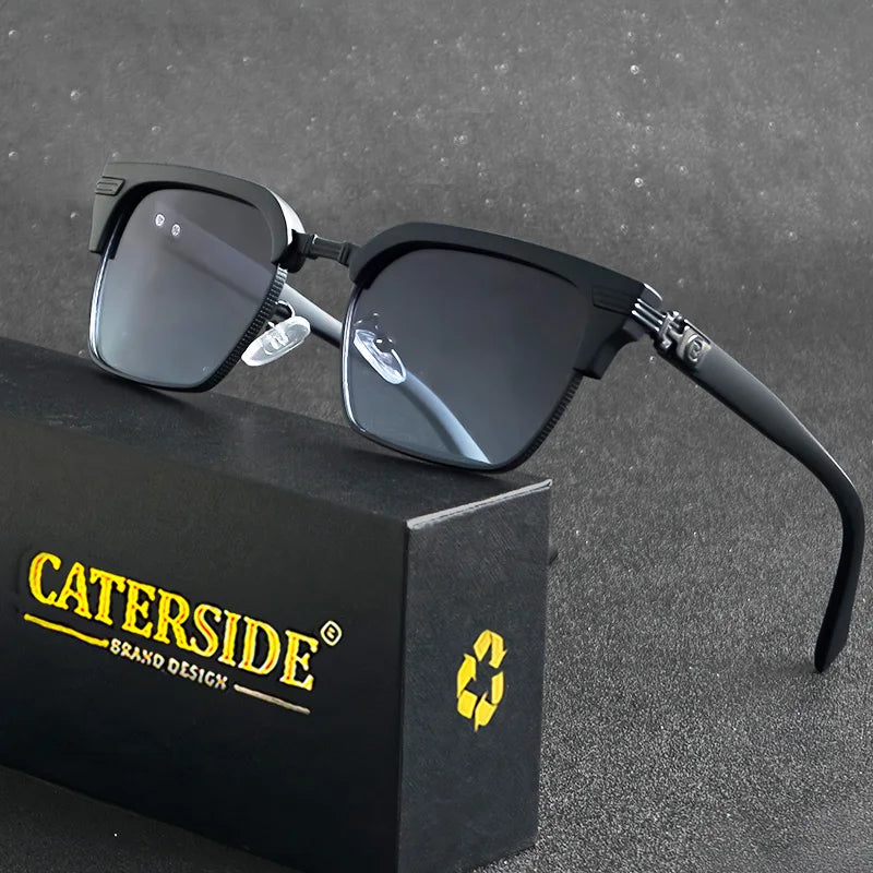 CATERSIDE Vintage Square Sunglasses Men Metal Half Frame Fashion Women Sun Glasses Travel Party Business UV400 Brand Eyewear