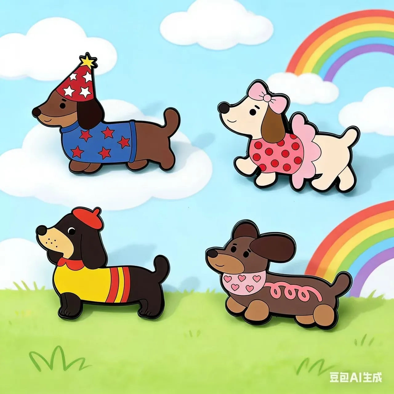 4pcs Cute Dachshund Cartoon Enamel Pin - Lapel Brooch Badge for Backpack/Clothing Animal Themed Jewelry Gift for Dog Lovers
