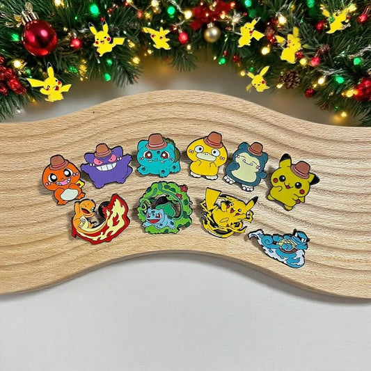 10 Pcs Pikachu Enamel Pin Set Fashion Cartoon Brooch Metal Badge Jewelry for Backpack Accessories Christmas Gift for Friends