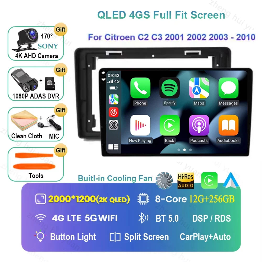 Android 16 CarPlay Auto Car Radio Multimedia navigation video Autoradio Stereo For Citroen C2 C3 2001 2002 2003 - 2010