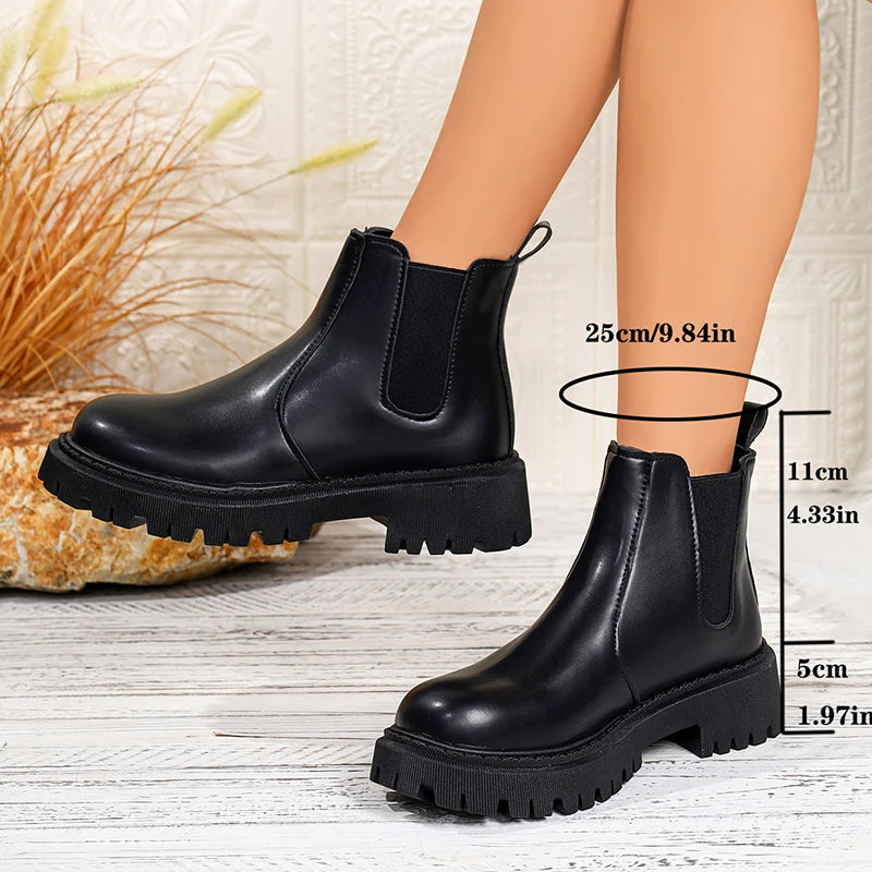 Pu Leather Platform Chelsea Boots Women Fashion Plus Size 42 Slip On Ankle Boots Woman Non Slip Thick Sole Short Booties Mujer