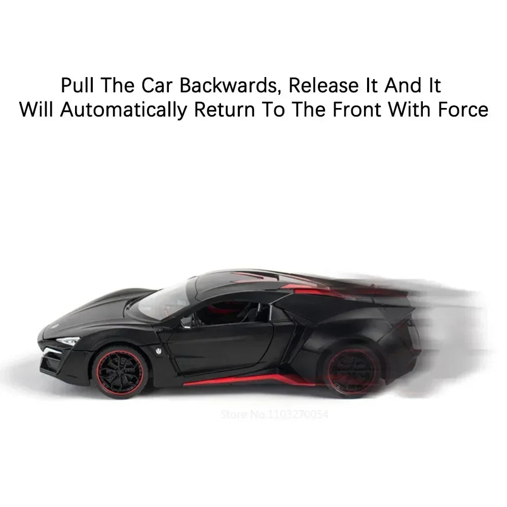 1:24 LYKAN SUPERCAR SRT Hellcat Model Toys Car Diecast Alloy Vehicle Doors Opened Sound Light Pull Back Rubber Tire Toy Gift Kid