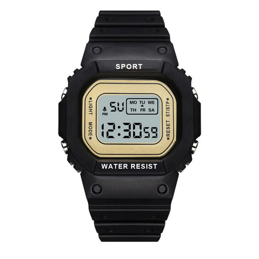 Black Gold Sports Watch, LED Square Digital, Waterproof Rubber Men, Women