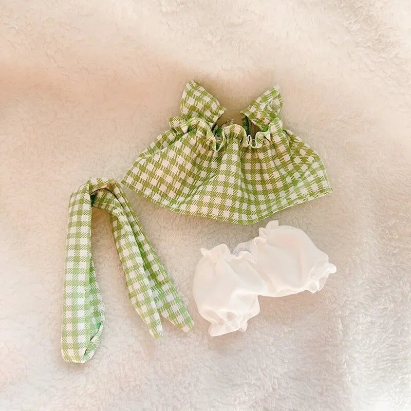 17cm Cute Mini Plush Doll's Clothes Outfit Accessories For Labubu Idol Dolls Cherry/Pineapple Three-piece Set Gift