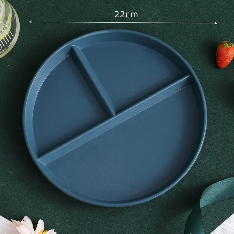 1pc Divided Breakfast Plate,3 Grids Round Plastic Individual Plate,Reusable Healthy Diet And Weight Loss Plate, Picnic Plate