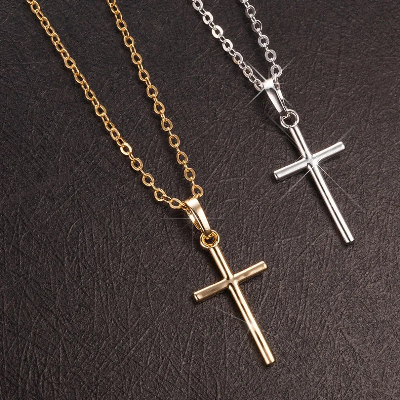 New Fashion Cross Pendants Golden Silver Color Crystal Jesus Cross Pendant Necklace For Men Women Jewelry Wholesale Dropshipping