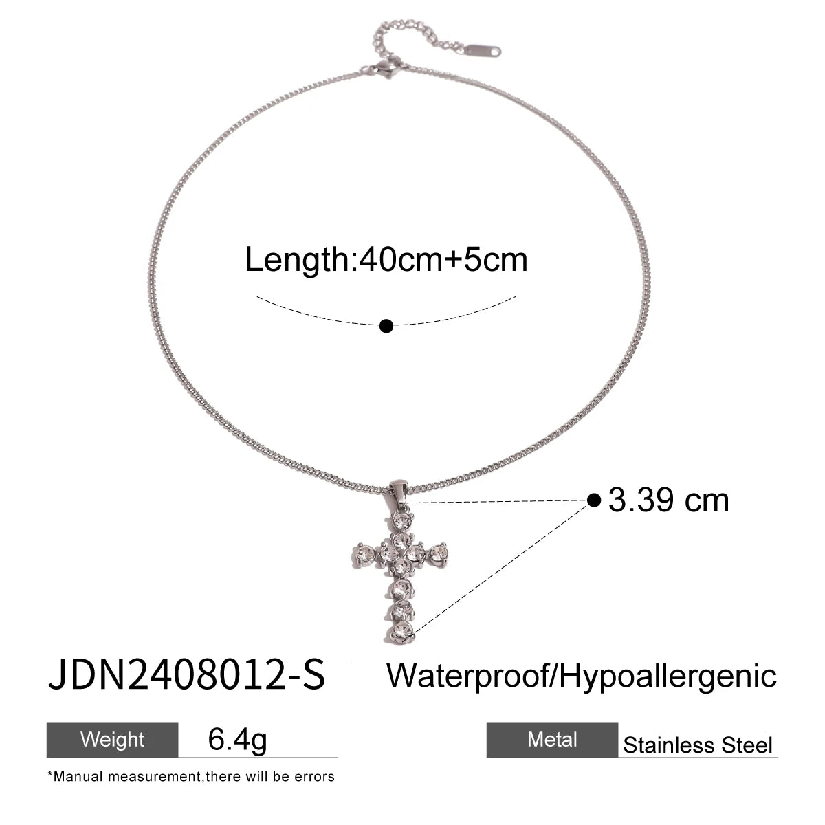 Uworld Delicate Shiny Cubic Zirconia 316L Cross Pendant Necklace for Women Stainless Steel High Quality Jewelry Water Resistant