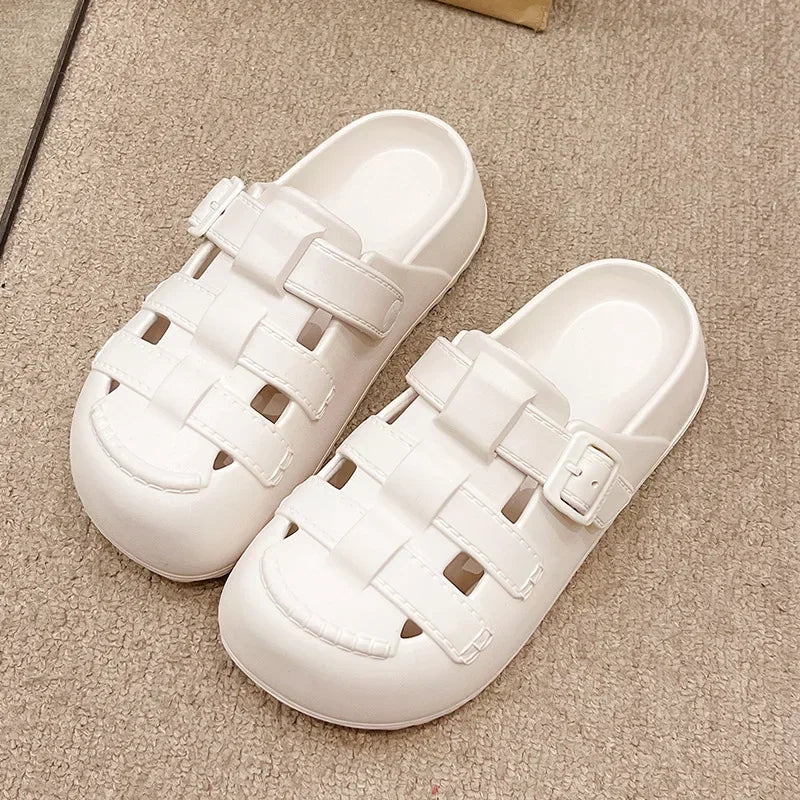 Hollow Out Thick Platform Rome Sandals Women 2025 Summer Closed Toe Eva Clogs Slippers Woman Comfort Thick Sole Beach Sandles