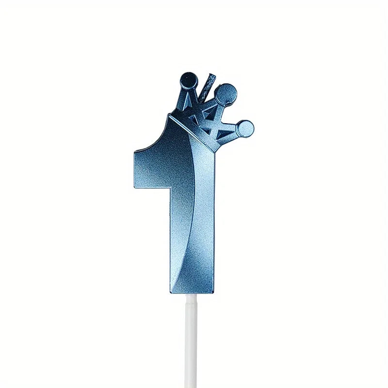 1pc, 0-9 Blue Crown Birthday Candle - Creative Party Cake Decoration and Baking Supplies for Birthdays