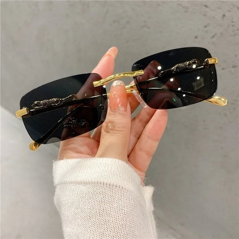 Retro Korean Sunglasses Seaside Cheetah Decorative Frameless Glasses Anti UV400 Gradient Cut Lens Elegant