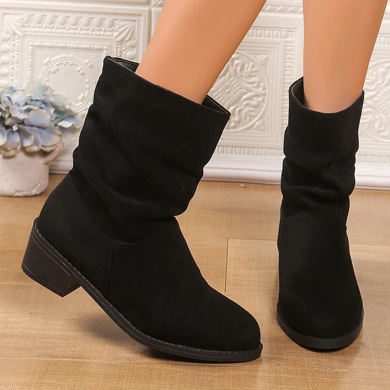 2025 Slip On Thick Heels Ankle Boots Women 2025 Plus Size 35-43 Faux Suede Boots Woman Autumn Winter Block Heeled Short Booties