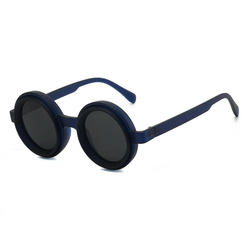 JNPCXI Vintage Round Punk Men Polarized Sunglasses Shades UV400 Fashion Women Adjustable Dimming Outdoor Sun Glasses