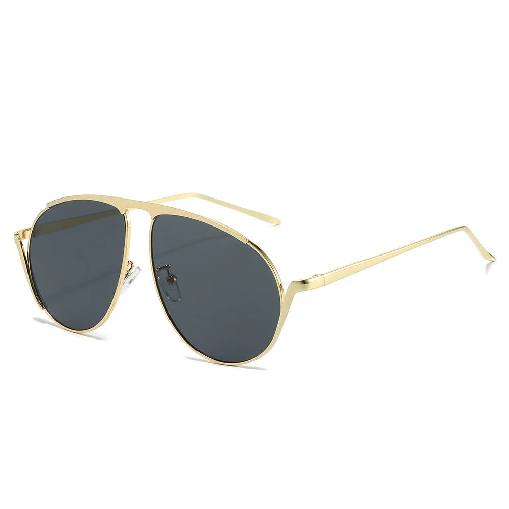 JNPCXI New Retro Metal Pilot Women Sunglasses Fashion Oversized Men Shades UV400 Black Tea Sun Glasses