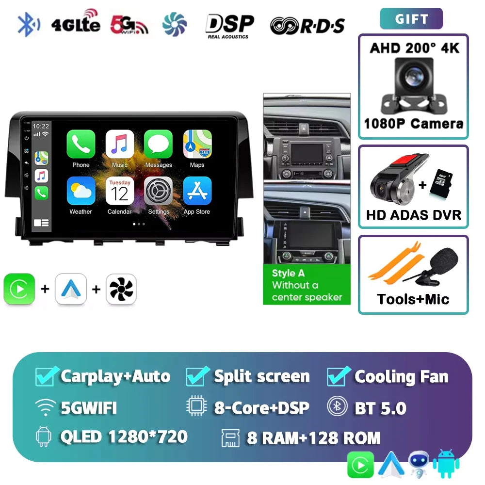 Android 15 Car Radio For Honda Civic 10th 2015 2016 2017 2018 2019 2020 2021 Player Wireless Carplay Android Auto Multimedia 2 D