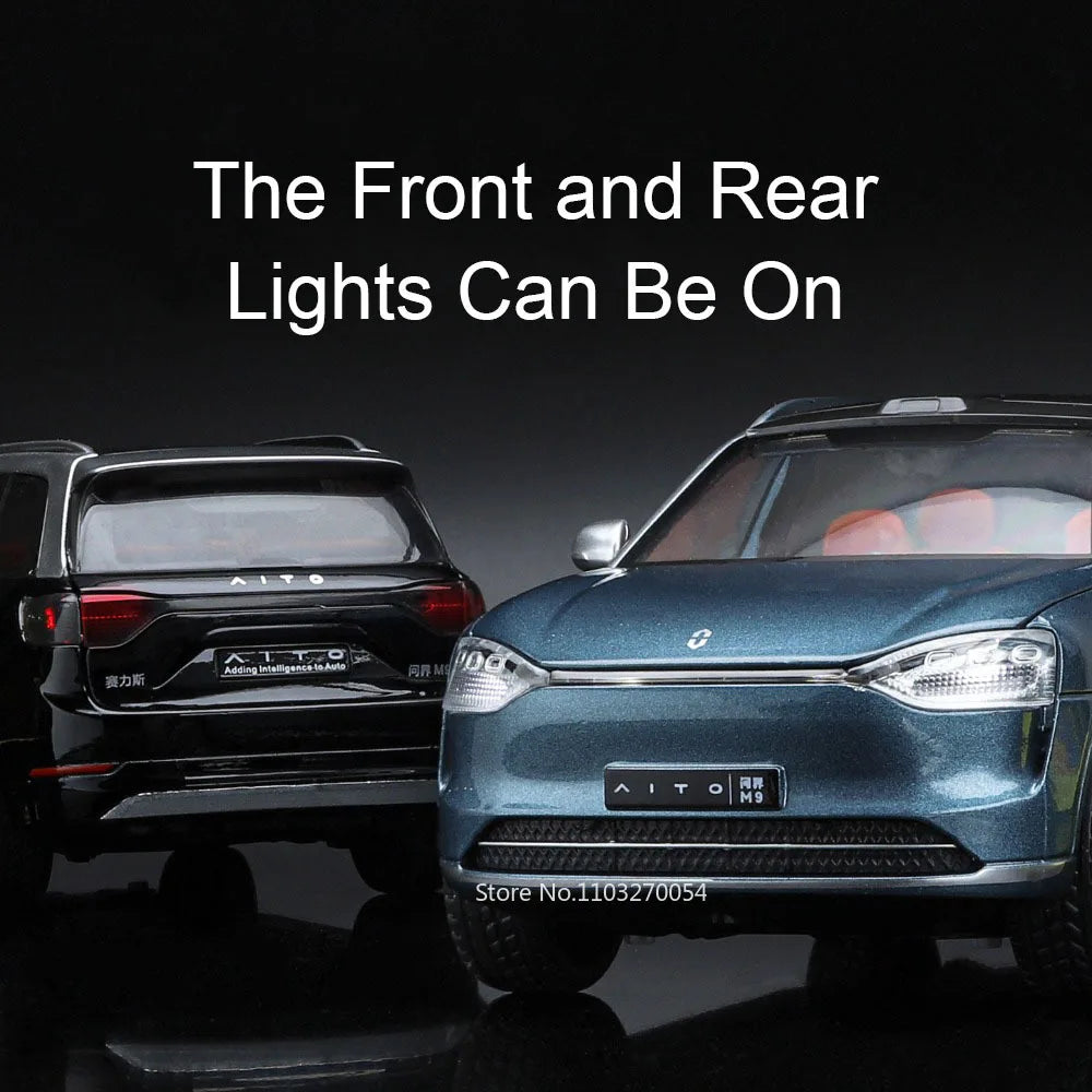 1:24 Sailux AITO M9 Diecast Models Toys Alloy Car Ornament Sound Light Pull Back Doors Opened Miniature Vehices Children's Gifts