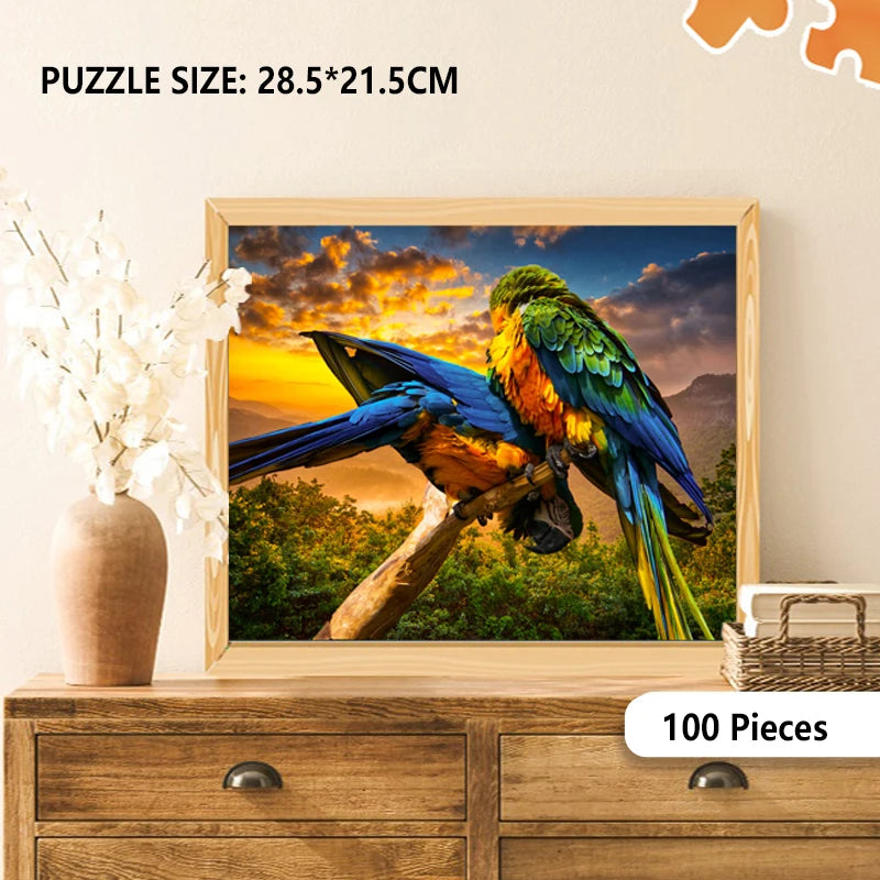 100 Pieces Jigsaw Puzzle Assembling Picture Cartoon Animals Parrot Decompression Puzzles Toy Educational Gifts