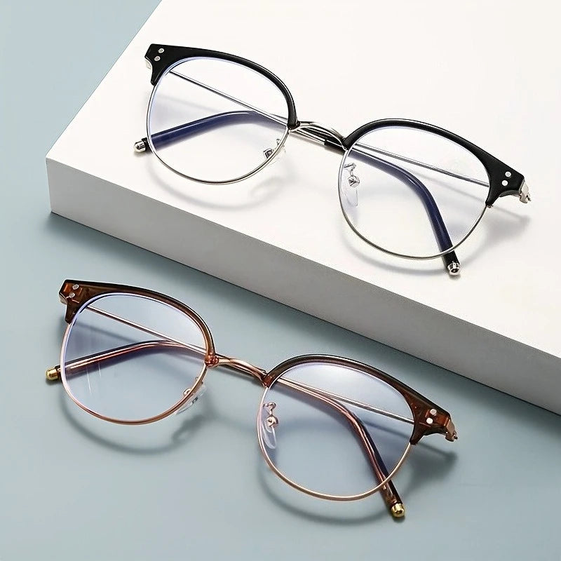 Minimalist Half Rim Round Frame Stylish with Elegant Ear Studs Fashion Glasses Minimalist Style Elegant Glasses