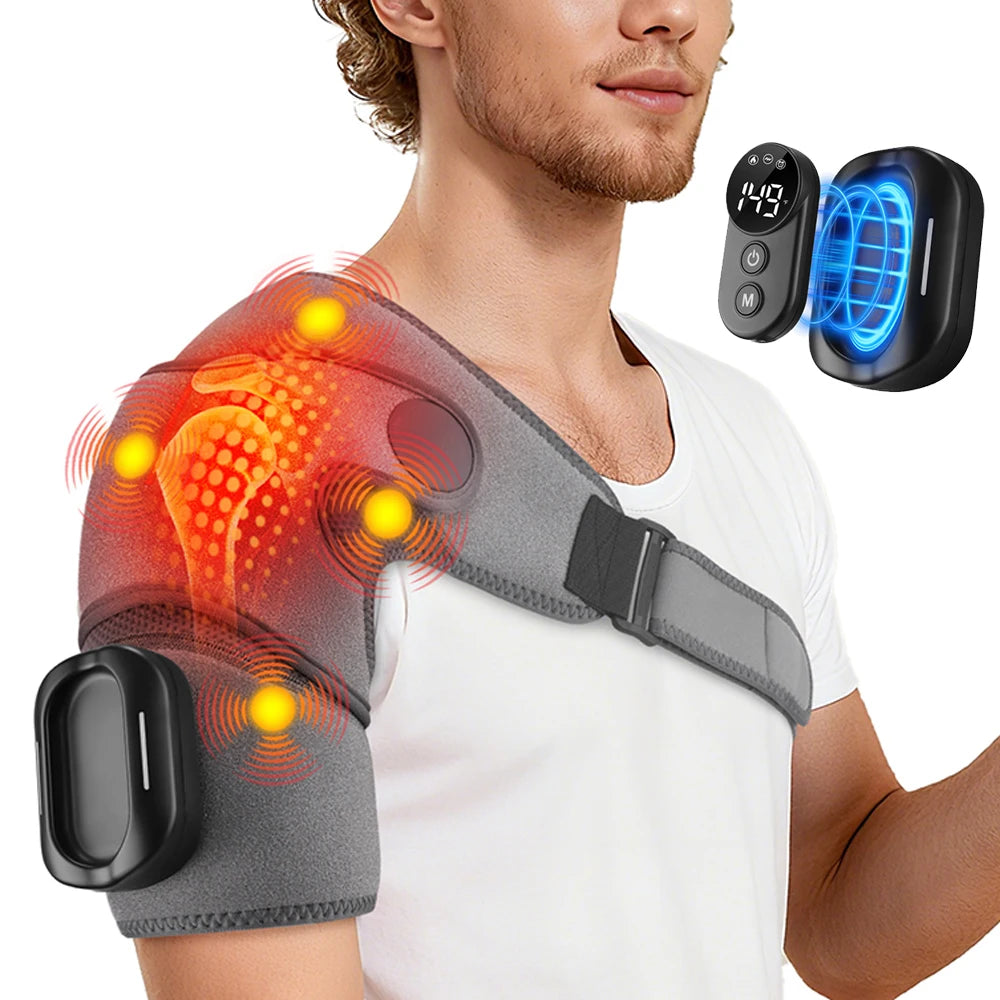 Thermal Heated Shoulder Arm Wrap Pad With Remote Control Vibration Massage Fits Both Shoulder Steamer Brace Belt Muscle Relaxer