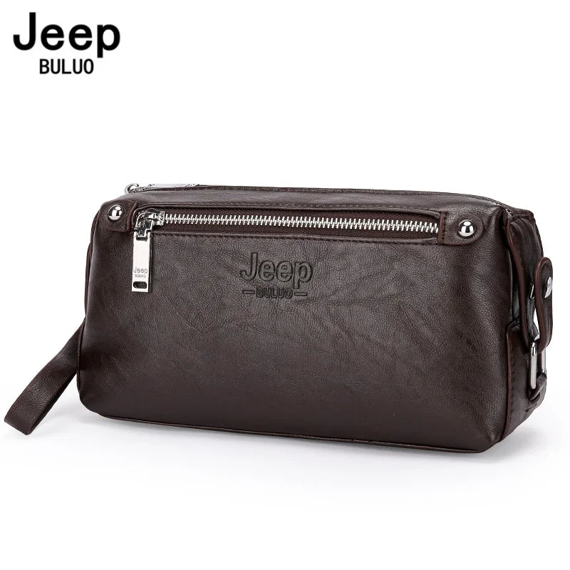 JEEP BULUO Brand Handbag Leather Clutch Purse Large Capacity Business Wallet