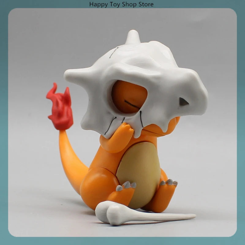 9cm Charmander Wear A Cubone Helmet Anime Figure Model Gk Statue Collection