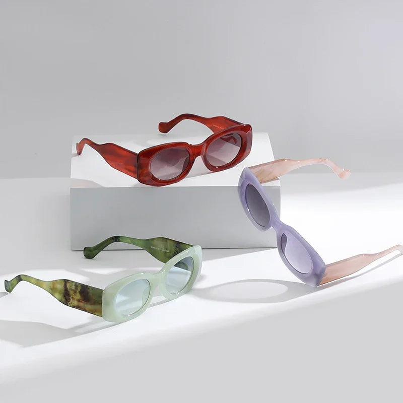 JNPCXI New Ins Popular Fashion Oval Women Jelly Color Sunglasses Retro Gradient Shades UV400 Men Wide Legs Sun Glasses
