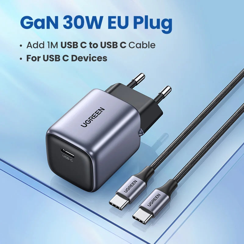 30W Fast Charger 1m 100W Cable iPhone 15 14 13 iPad Pro Samsung Xiaomi USB C
