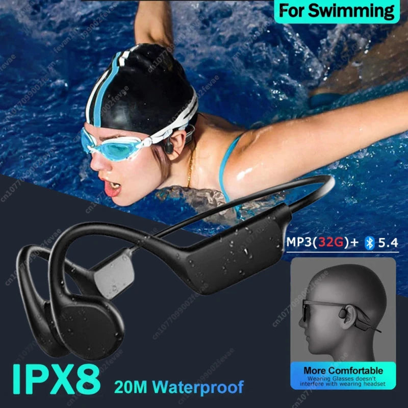 G1 Bone Conduction Headset Bluetooth 5.4 Not In Ear Swimming Running IPX8 Waterproof Long Life Hang Ear Sports Headphones 2025