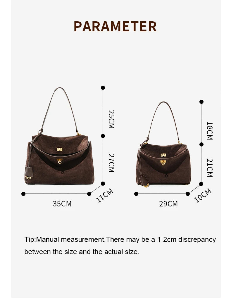 Women Suede Leather Bag Shoulder Handbag Large Capacity Single Tote Bag Handbag Matte Suede High-End Feel Women's Large Bag