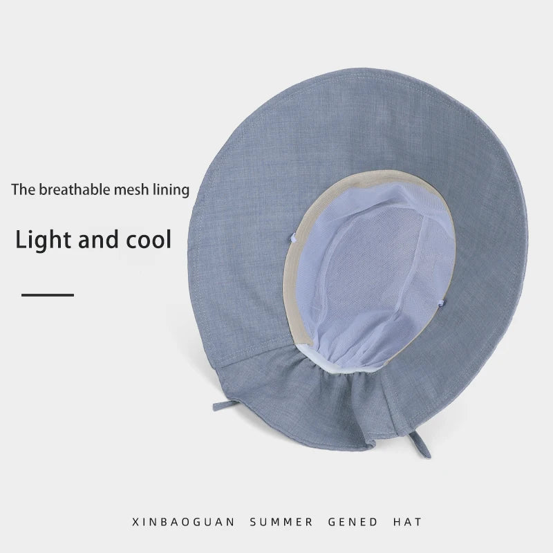 6152-New summer outdoor wide-brimmed sun hat for children, making the face look smaller. Fashionable bow hat for fishermen.