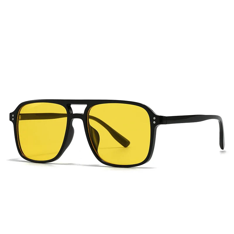 JNPCXI Retro Double Bridges Square Men Rivets Sunglasses Fashion Women Black Yellow Shades UV400 Sun Glasses