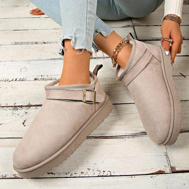 Faux Suede Winter Snow Boots Women Fashion Buckle Short Plush Platform Ankle Boots Woman Plus Size 42 Non Slip Warm Cotton Shoes