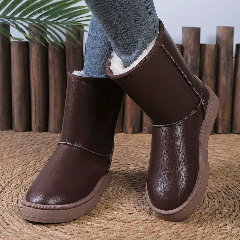 Waterproof Platform Snow Boots Women Plus Size 36-42 Non Slip Mid Calf Boots Woman Comfort Warm Long Plush Winter Booties Mujer