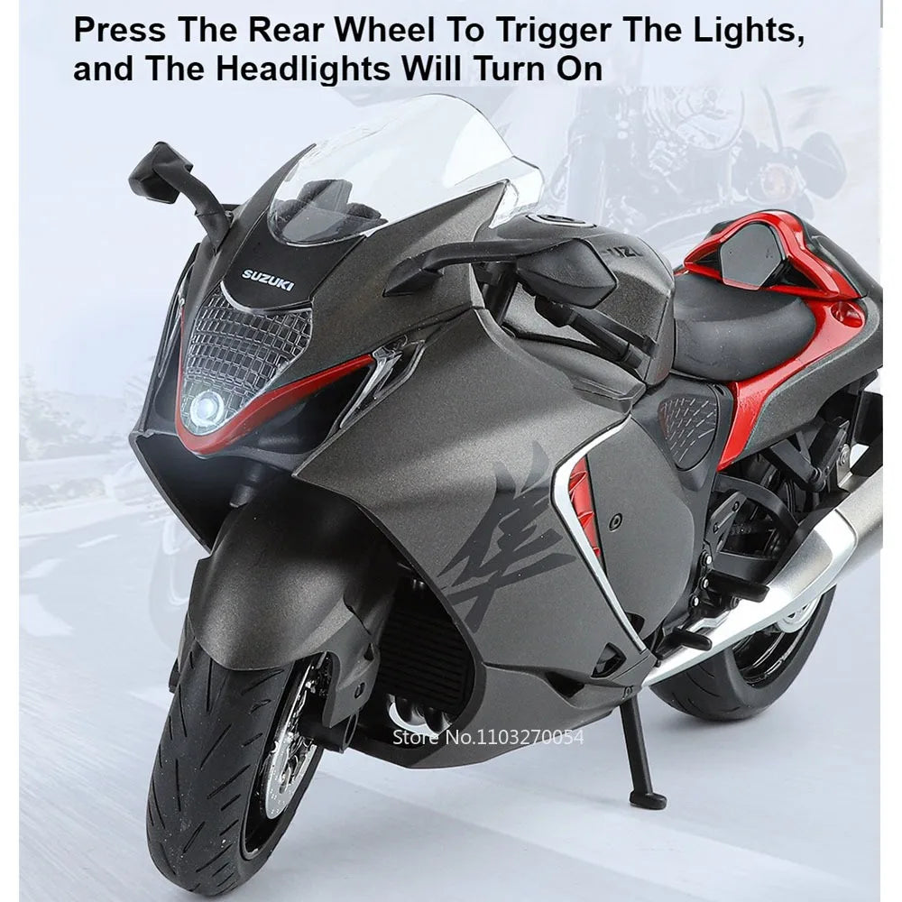 1:9 Suzuki Hayabusa GSX-1000R Motorcycles 2022 Alloy Models Car Toys Diecast Vehice Front Wheel Steering Lighting for Boys Gifts