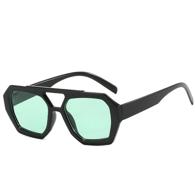JNPCXI Vintage Square Sunglasses for Women Men Thick Frame Double Bridges Eyewear Female Fashion Polygon Sun Glasses