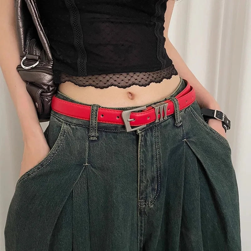 Korean Version Of The Retro Simple Belt Ladies Niche Design Fashion With Red Belt With Skirt Jeans Belt