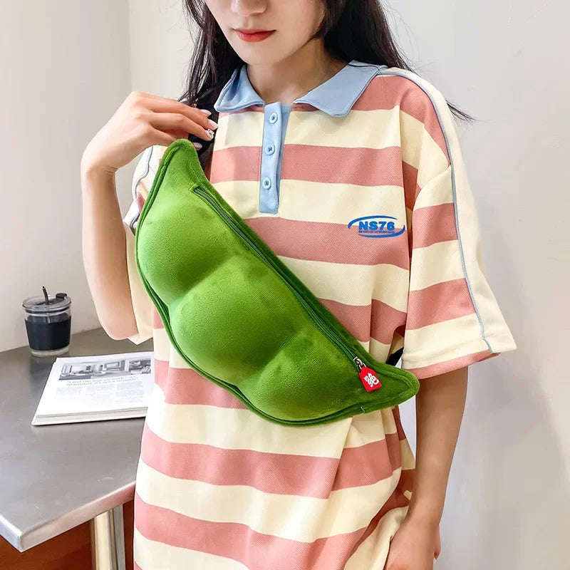 2026 Personality Creative Edamame Shape Ladies Messenger Bag Plush Pea Shoulder Bag Fun and Funny Chest Bag Bolsa De Mensajero