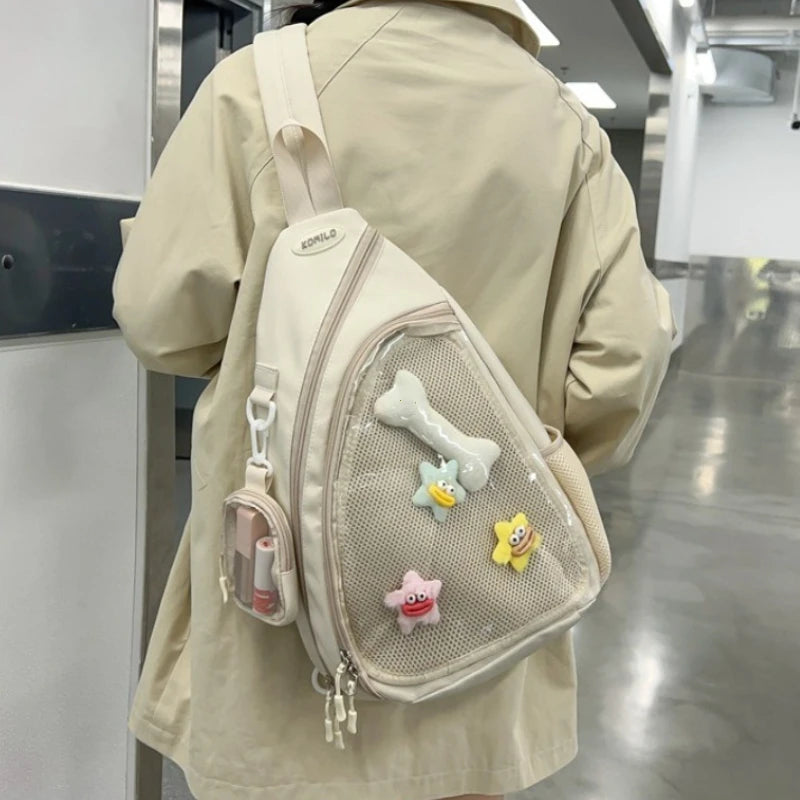 Casual Travel Transparent Zipper Shoulder Bag Vintage Women All Match Simple Ita Bag Y2K Girls Fashion Crossbody Bags Handbags
