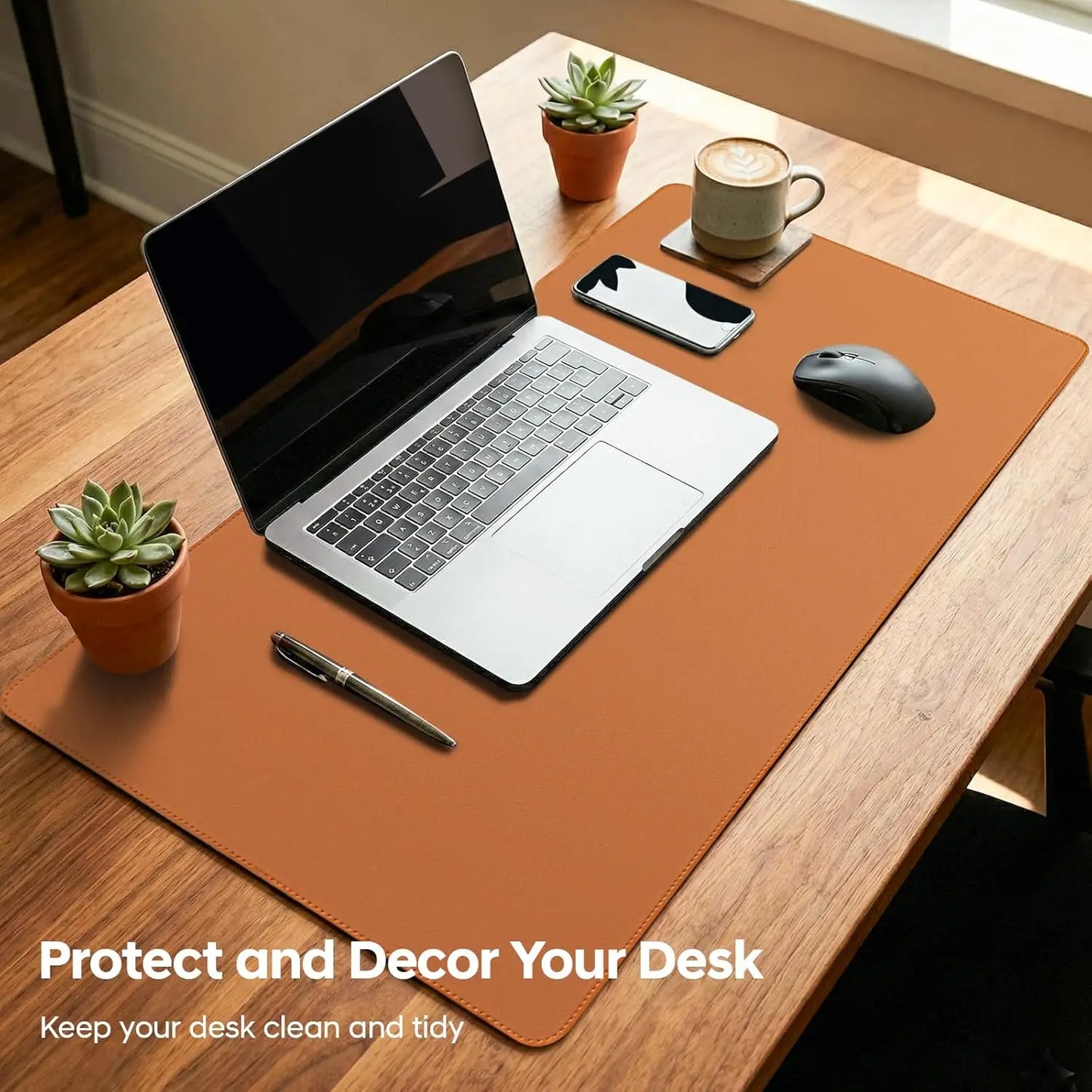 Mouse Pad Large ,PU Desk Pad , Office Desk Mat, Non-Slip PU Leather Desk Blotter, Computer Desk Pad for Office and School
